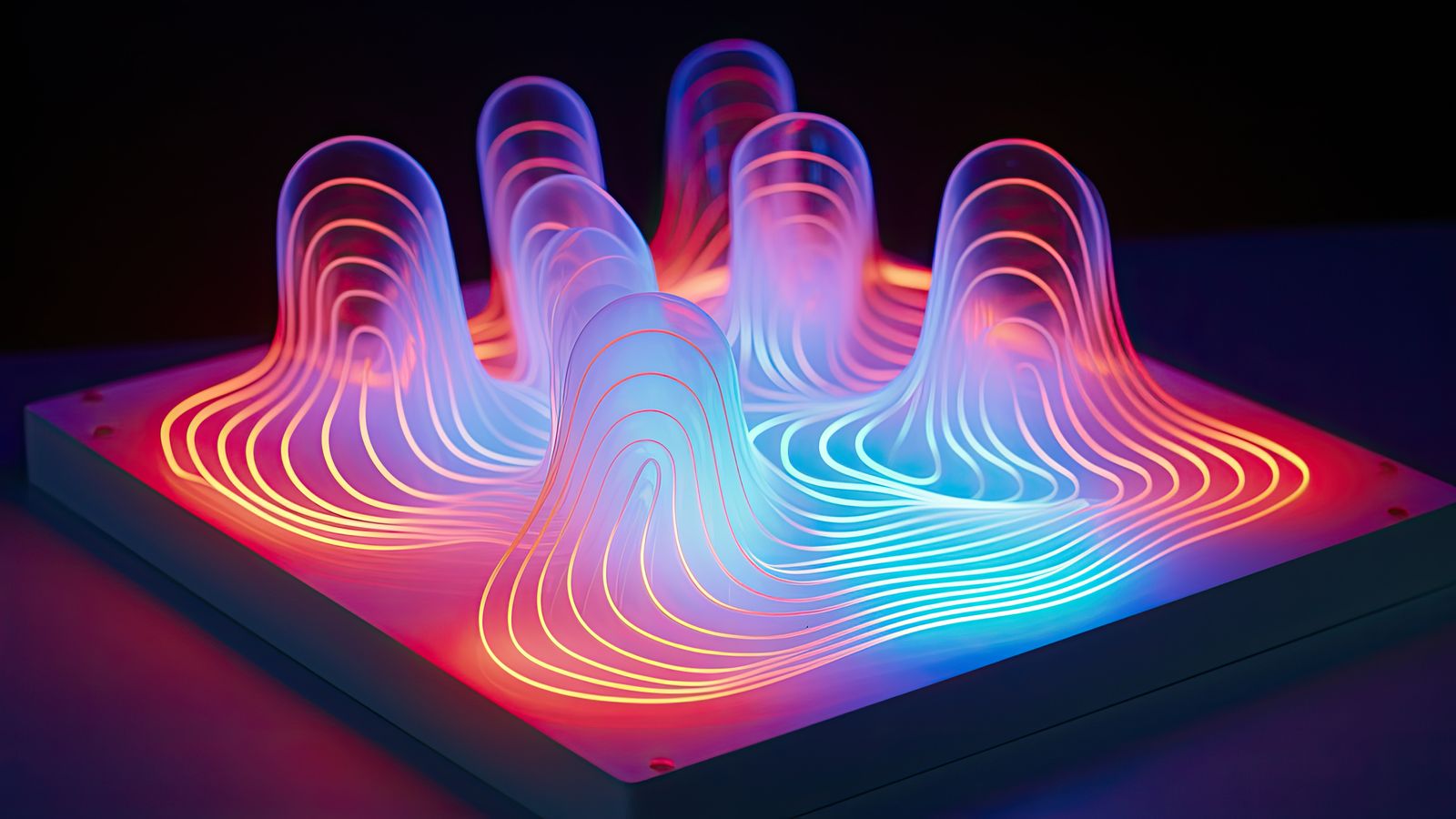 Person interacting with multiple devices showing voice, gesture, and screen-based interfaces simultaneously