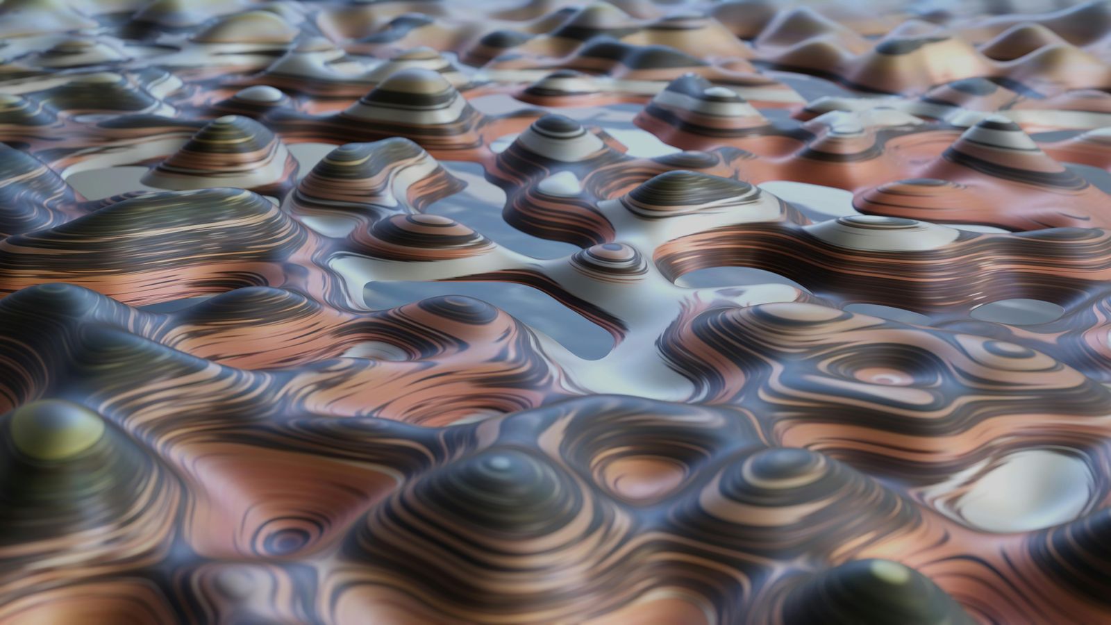 An abstract composition suggesting multiple senses—textured surfaces, flowing color, sound waves, and organic forms