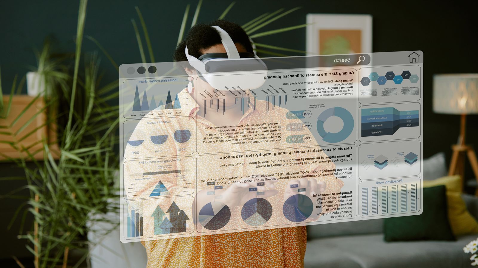 A search interface showing AI-generated summaries alongside organic results, with a creative portfolio visible in the results